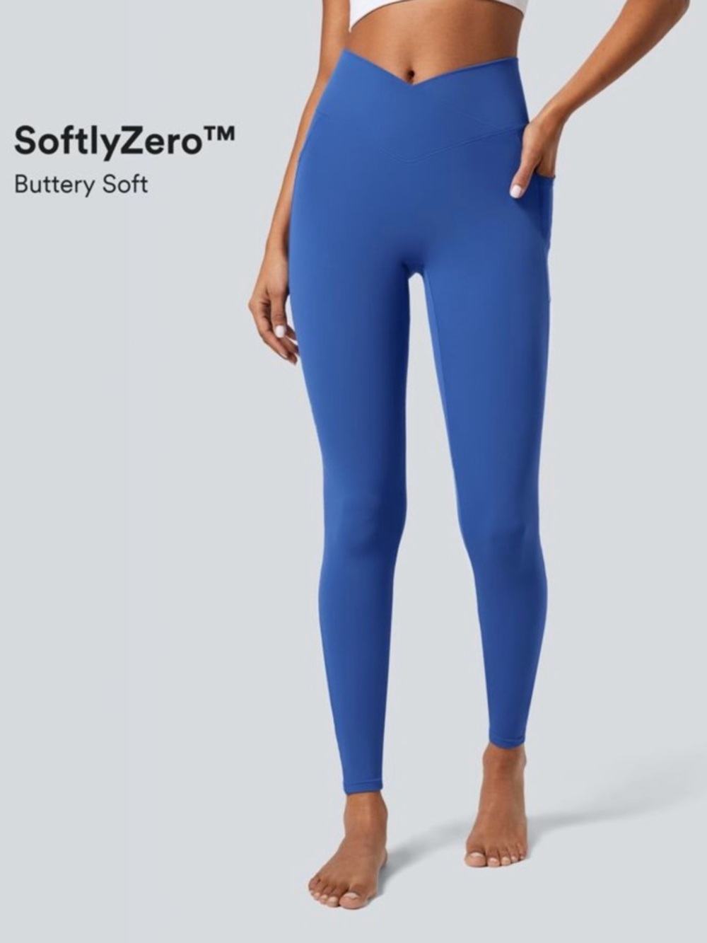 Halara SoftlyZero™ Crossover Pocket Plain Leggings-UPF50+ 7/8 Length Blue